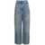 Palm Angels Light Blue 'Paris' Ripped Jeans With Wide Leg In Cotton Denim Woman BLUE