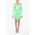 ROTATE Birger Christensen Satin Bridget Wrap Mini Dress With Leg-O-Mutton Sleeve Green