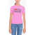 Versace Printed Crewneck T-Shirt Embelished With Rhinestones Pink