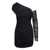ROTATE Birger Christensen Mini Black Asymmetric Dress with All-Over Rhinestone Embellishment in Mesh Woman BLACK