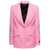 Versace Pink Single-Breasted Jacket with All-Over Tonal Logo Lettering Print in Wool Woman Pink