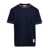 Thom Browne Blue Crewneck T-Shirt with Striped Trim in Cotton Man Blu