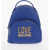 Moschino Love Solid Color Faux Leather Backpack With Golden Logo Blue