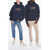 MARTINE ROSE Front Embroidered Solid Color Hoodie Blue