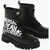 Versace Jeans Couture Leather Syrius Combat Boots With Contrasting P Black
