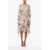 Blumarine Animal Patterned Silk Chiffon Dress With Frills Beige