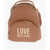 Moschino Love Solid Color Faux Leather Backpack With Golden Logo Brown