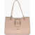 Moschino Textured Faux Leather Bridge Tote Bag With Heart Shaped Gold Beige