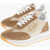 Moschino Love Suede Low Sneakers With Golden Logo Beige