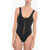 Saint Laurent Solid Color One Piece Swimsuit With Lace-Up Detail Black