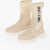 Moschino Love Leather And Fabric Boots With Contrasting Print Heel 4C Beige