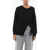 RED VALENTINO Crew-Neck Sweater With Front Split And Point D'esprit Tulle Black