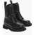 Bottega Veneta Lace-Up Lug Leather Combat Booties With Rubber Sole Black