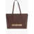 Moschino Love Faux Leather Tote Bag With Golden Embossed Maxi Logo Brown