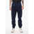 Off-White Cuffed Casual Cotton Pants With Elastic Wasitband Blue