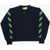 OFF-WHITE KIDS Virgin Wool Crew-Neck Sweater With Embroidery Blue