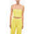 ROTATE Birger Christensen Faux Leather Strapless Crop Top With Zip Closure Yellow