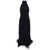 OSEREE Long Black Dress with High Neck and Feathers in Lurex Woman BLACK