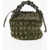 BY FAR Braided Fabric And Leather Cass Bucket Bag Green