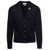 Thom Browne Overisze Black Cardigan with Tricolor Band in Wool Blend Man BLU