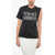 Versace Crew Neck Goddess Cotton T-Shirt With Gathered Sleeve Black