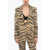 Stella McCartney Tiger Motif Wool Blend Blazer With Flap Pocket Beige