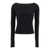 LOW CLASSIC Black Ribbed Top with Boat Neckline and Buttons in Rayon Blend Woman BLACK