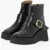 Maison Margiela Mm6 Patent Leather Ankle Boots With Golden Buckle And Wedge Black