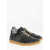 Maison Margiela Mm6 Cracked Effect Leather Low Top Sneakers With Studs Black