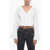 Palm Angels Cropped Asymmetric Baseball Blouse With Bell Sleeves White