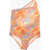 OFF-WHITE KIDS Tie Dye Effect One Shoulder One Piece Swimsuit Orange