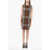 Burberry Sleeveless Midi Sheath Dress With Tartan Motif Brown