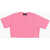 DSQUARED2 Solid Color Cropped T-Shirt With Embroidered Logo Pink