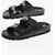 Palm Angels Leather Sandals With Logo Print And Stretch Closure Black