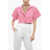 ART ESSAY Cropped Cotton Knit Short Sleeved Cardigan Pink