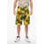 Prada Nylon Printed Shorts With Metal Logo Yellow