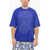 Off-White Crew Neck Body Stitch T-Shirt With Front Embroidery Blue