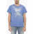 ERL Solid Color Crew-Neck T-Shirt With Acid-Wash Effect Print Blue