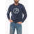 Armani Giorgio Crew Neck Brushed Cotton Sweatshirt With Embroidered Blue