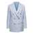Tagliatore Light Blue Houndstooth Double-Breasted Blazer in Linen Blend Woman BLU