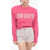 ROTATE Birger Christensen Cropped Firm Sweater With Rhinestone Logo Pink