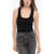 WARDROBE.NYC Ribbed Stretch Cotton Cropped Tank Top Black