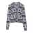 Ganni Grey Cardigan with Graphic Print All-Over in Wool Blend Woman BLU