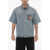 AXEL ARIGATO Short-Sleeved Denim Shirt With Metal Logo Blue