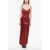 Dolce & Gabbana Animal Patterned Silk Satin Slip Dress With Draping Red