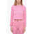 AMI ALEXANDRE MATTIUSSI Tweed Wool Blend Crop Blazer With Double Breast Pink