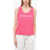 Moncler Ribbed Cotton Tank Top With Printed Logo Pink