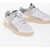 RUN OF Two-Tone Perforated Leather Low-Top Sneakers Beige