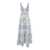 TEMPTATION POSITANO White Long Dress with Light Blue Floral Print in Linen Woman BLUE