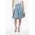 LUDOVIC DE SAINT SERNIN Pleated Denim Skirt With Lace-Up Detail Blue